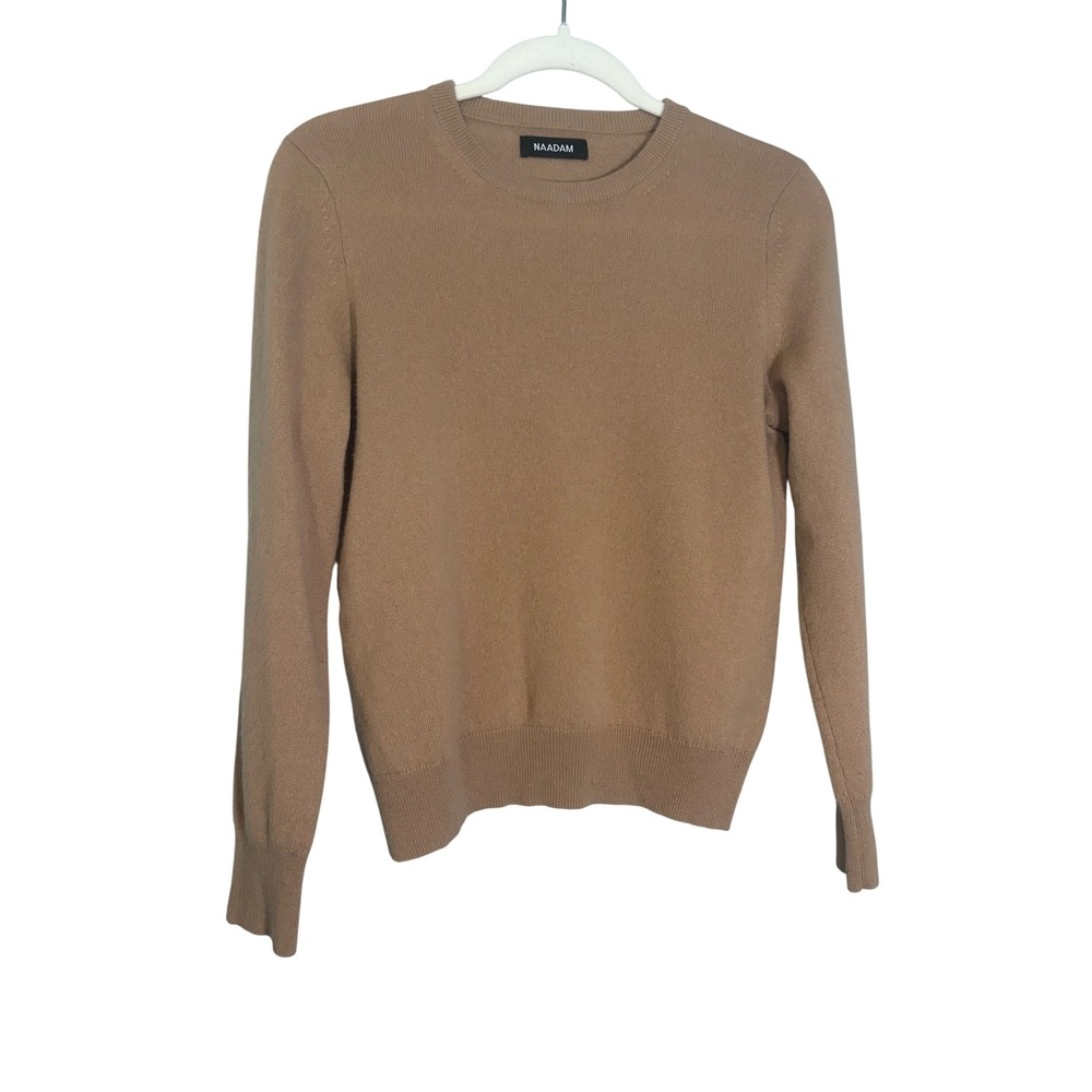NAADAM Cashmere Crewneck Sweater Camel Brown Long Sleeve Knit Pullover Small